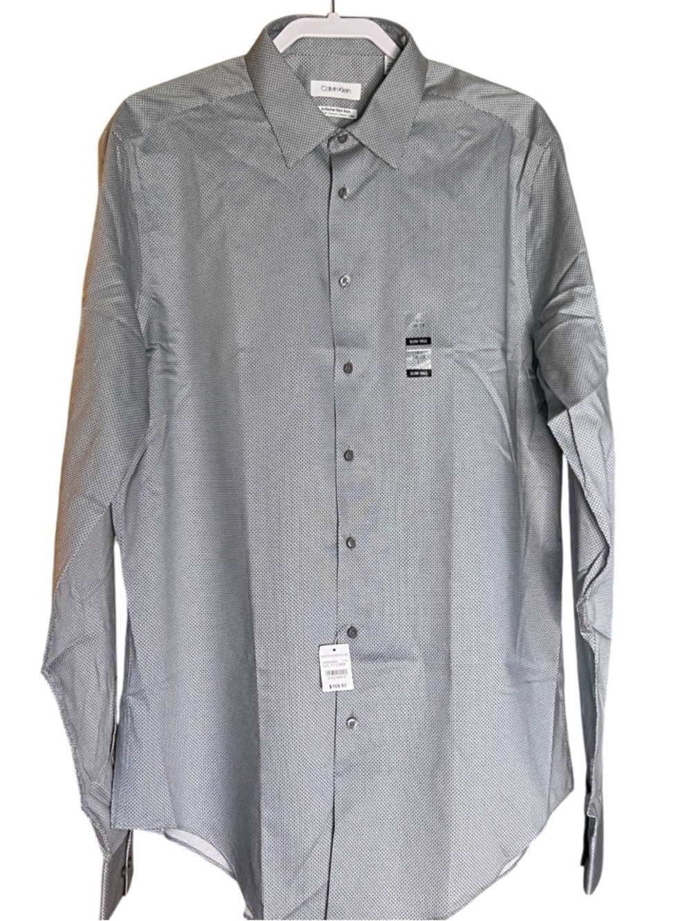 Calvin Klein Infinite Non Iron Dress Shirt Gray Print Slim Fit Large Tall NWT